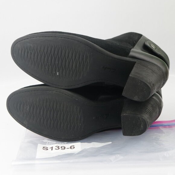 Clarks Womens Palma Rylie Boot Size 7.5 Black Suede Leather Block Heel Bootie - Picture 10 of 13